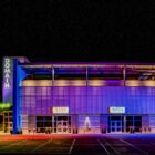 Wolfin Domain at night in Wolflin Square